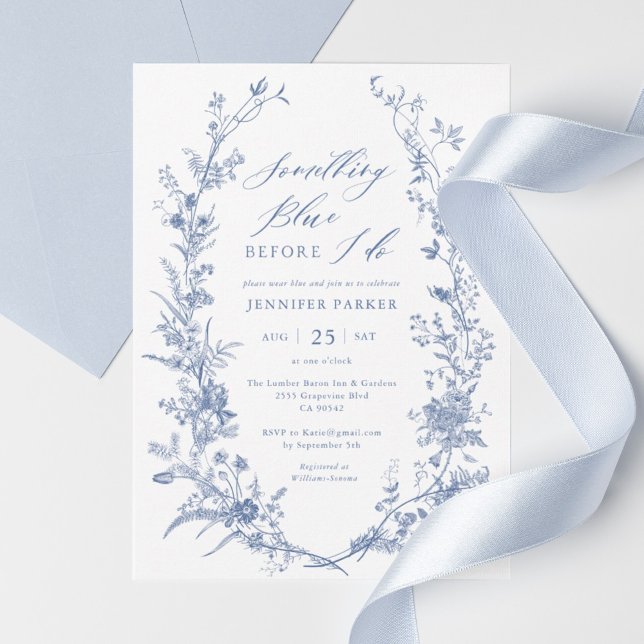 Chinoiserie Nåt blått Möhippa Inbjudningar (Chinoiserie Something Blue Bridal Shower Invitation)