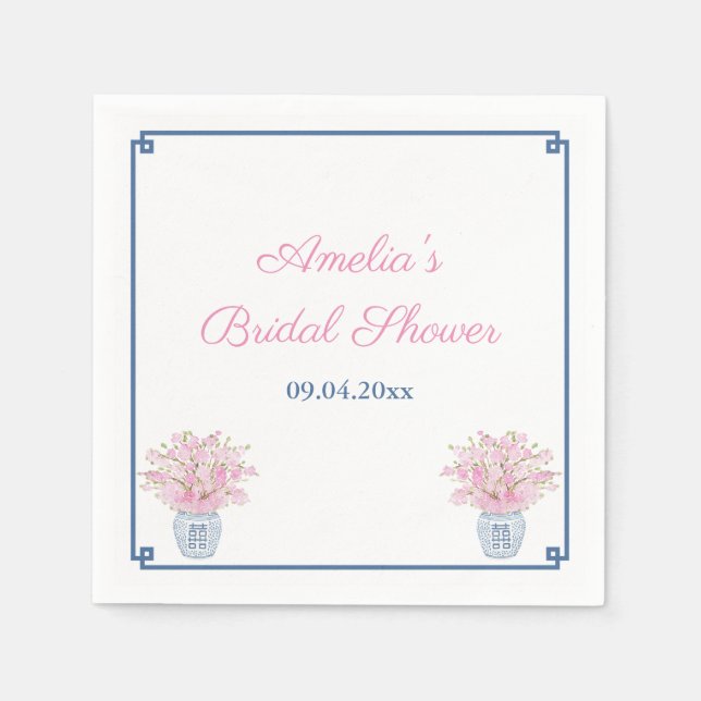 Chinoiserie Navy and Rosa Möhippa Pappersservett (Framsidan)