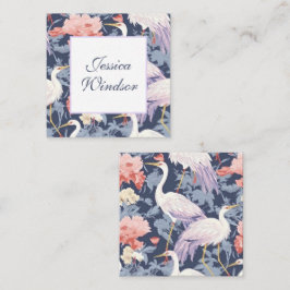 Chinoiserie Navy Blommigt Egret Gift-hölje Anteckningskort