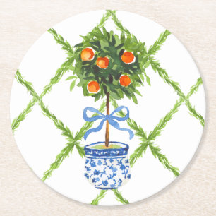 Chinoiserie Orange Citrus Topiary Underlägg Papper Rund