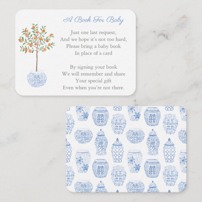 Chinoiserie Orange Träd tar med sig en Bok-babystö Tilläggskort (Fram/baksida)