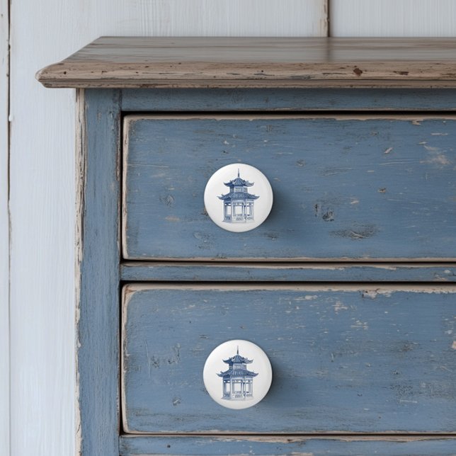 Chinoiserie-pagod Knopp (Blue Pagoda Chinoiserie ceramic furniture knobs)