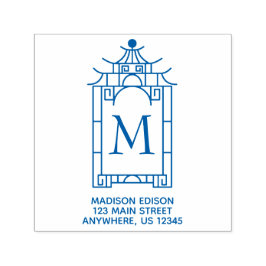 Chinoiserie Pagoda Adress Self Inking Frimärke Självfärgande Stämpel