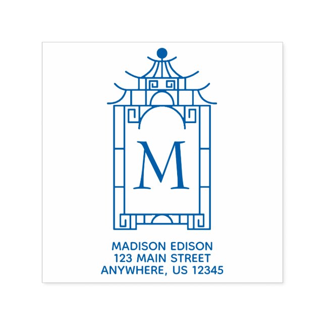 Chinoiserie Pagoda Adress Self Inking Frimärke Självfärgande Stämpel (Design)