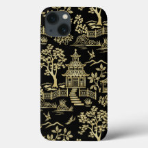 Chinoiserie Pagoda Black och Guld iphone case