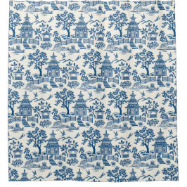 Chinoiserie Pagoda Blue på White