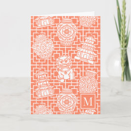 Chinoiserie Pagoda – Coral Preppy Asian Garden Anteckningskort