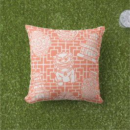 Chinoiserie Pagoda – Coral Preppy Asian Garden Kudde