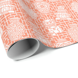 Chinoiserie Pagoda – Coral Preppy Asian Garden Presentpapper