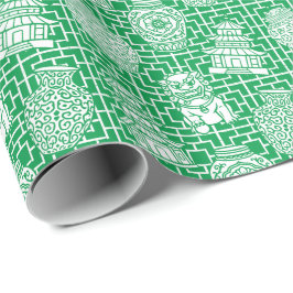Chinoiserie Pagoda – Green Preppy Asian Garden Presentpapper