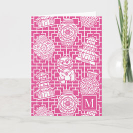 Chinoiserie Pagoda – Hot Pink Preppy Asian Garden Anteckningskort