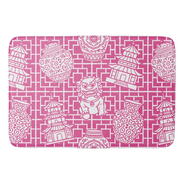 Chinoiserie Pagoda – Hot Pink Preppy Asian Garden Badrumsmatta (Framsidan)