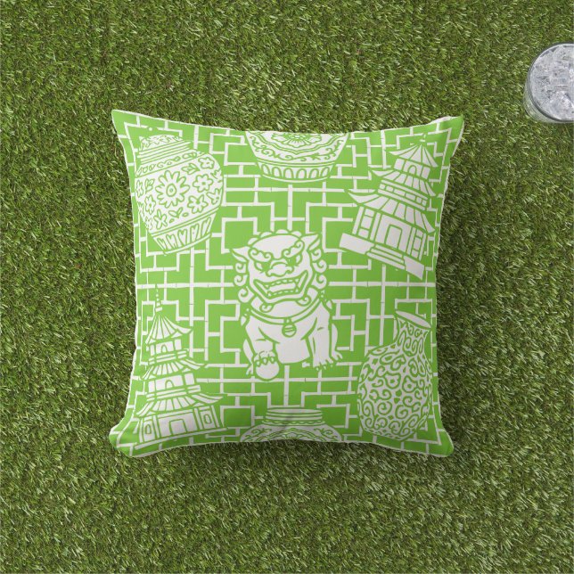 Chinoiserie Pagoda – lime Preppy Asian Garden Kudde (Gräs)