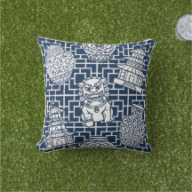 Chinoiserie Pagoda – Navy Preppy Asian Garden