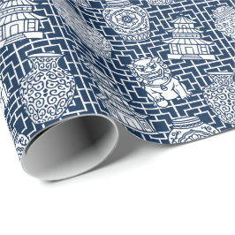 Chinoiserie Pagoda – Navy Preppy Asian Garden Presentpapper