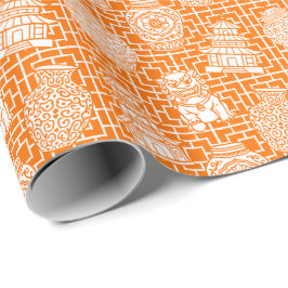 Chinoiserie Pagoda – Orange Preppy Asian Garden Presentpapper