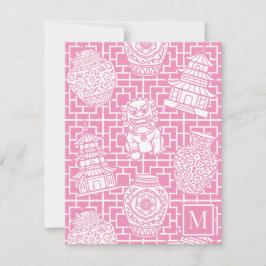 Chinoiserie Pagoda – Pink Preppy Asian Garden Anteckningskort