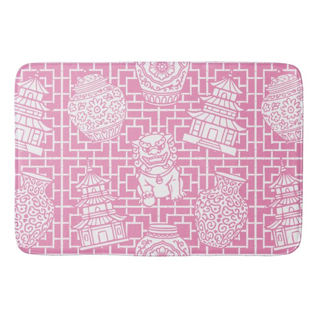 Chinoiserie Pagoda – Pink Preppy Asian Garden Badrumsmatta (Framsidan)