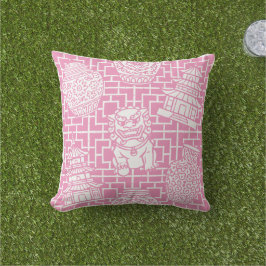 Chinoiserie Pagoda – Pink Preppy Asian Garden Kudde