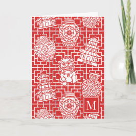 Chinoiserie Pagoda – Red Preppy Asian Garden Anteckningskort