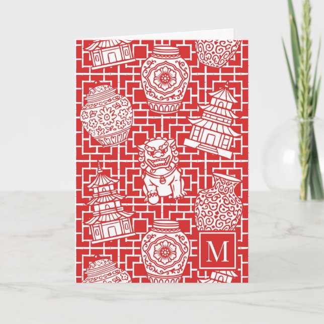Chinoiserie Pagoda – Red Preppy Asian Garden Anteckningskort (Framsida)