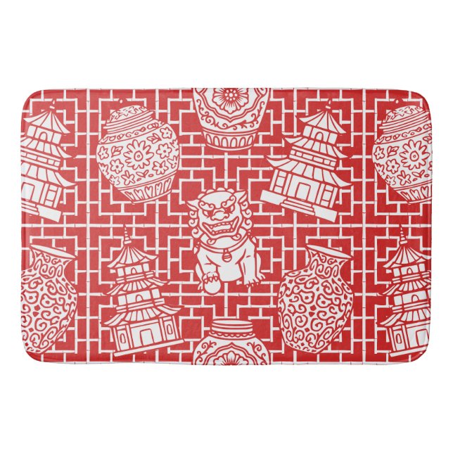 Chinoiserie Pagoda – Red Preppy Asian Garden Badrumsmatta (Framsidan)