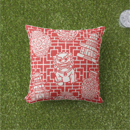 Chinoiserie Pagoda – Red Preppy Asian Garden Kudde