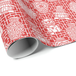 Chinoiserie Pagoda – Red Preppy Asian Garden Presentpapper