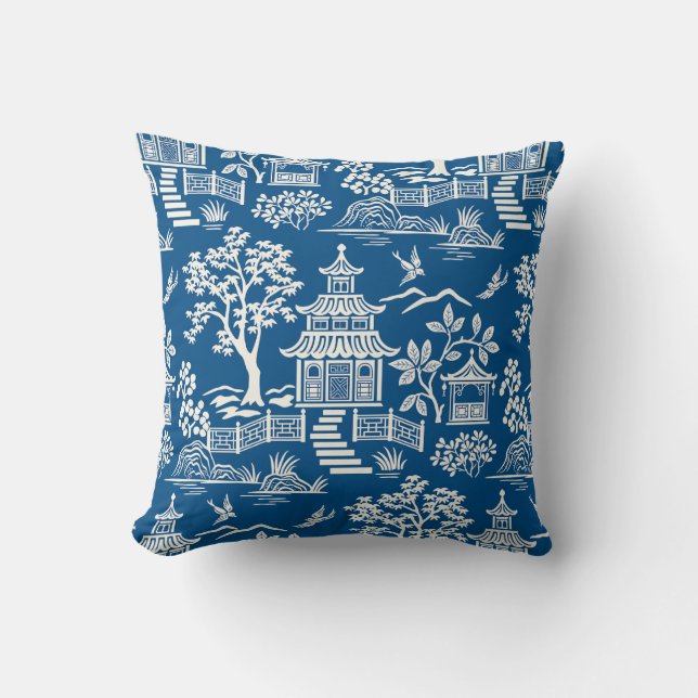 Chinoiserie Pagoda Royal Blue Dekorativ kudde (Framsida)