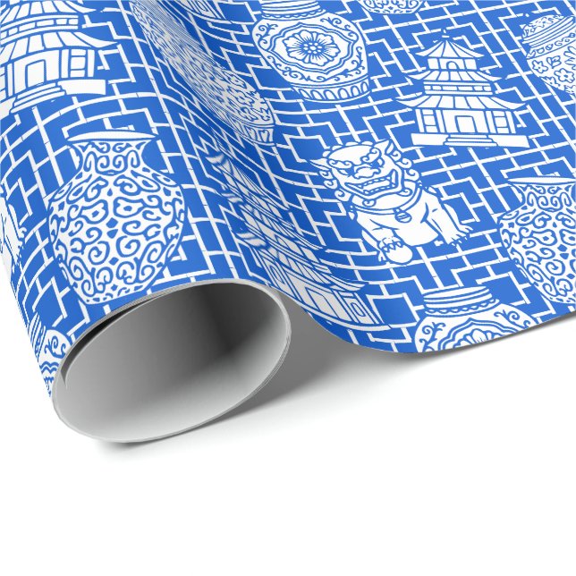 Chinoiserie Pagoda – Royal Preppy Asian Garden Presentpapper (Rullad Hörn)