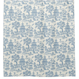 Chinoiserie Pagoda Slate Blue on White