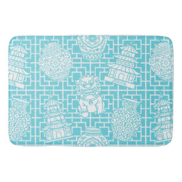 Chinoiserie Pagoda – Turquoise Preppy Asian Garden Badrumsmatta