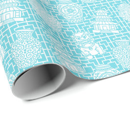 Chinoiserie Pagoda – Turquoise Preppy Asian Garden Presentpapper