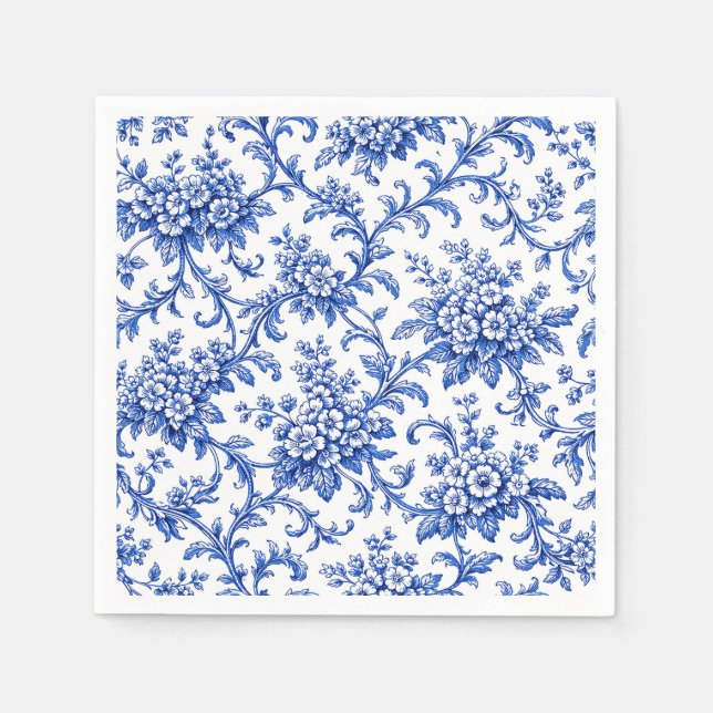 Chinoiserie Papperservietter, Blommönstrad Blå Fes Pappersservett (Framsidan)