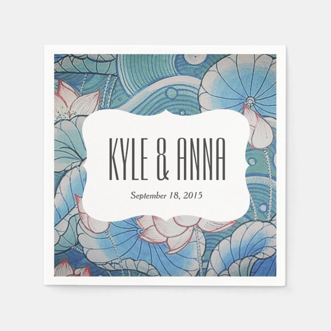 Chinoiserie Pastel Oriental Rosa & Blue Blommigt Pappersservett (Framsidan)