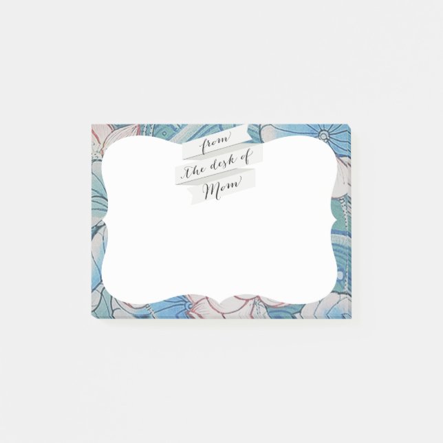 Chinoiserie Pastel Oriental Rosa & Blue Blommigt Post-it Block (Framsida)
