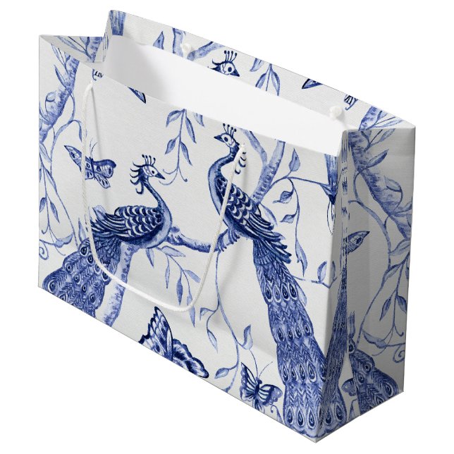 Chinoiserie Peacock Blommigt Navy Blue Möhippa (Framsidan Vinklad)