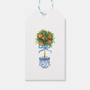 Chinoiserie Pottery Orange Topiary Träd Blue Presentetikett