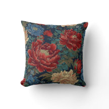 Chinoiserie Red Peony Blommigt Dekorativ kudde Cov