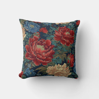 Chinoiserie Red Peony Blommigt Dekorativ kudde Cov