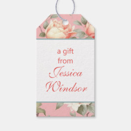 Chinoiserie Rosa Blommigt Egret Presentetikett
