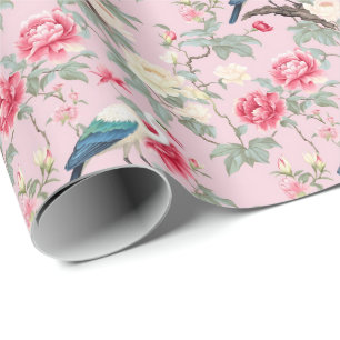 Chinoiserie Rosa Blommigt Egret Presentpapper