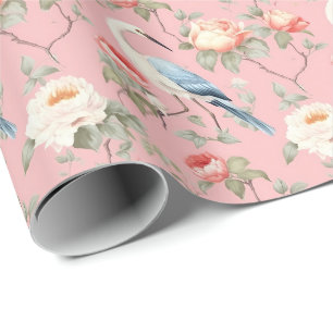 Chinoiserie Rosa Blommigt Egret Presentpapper