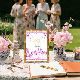 Chinoiserie Rosa Gästbok Bröllopsdusch Skylt Inbjudningar