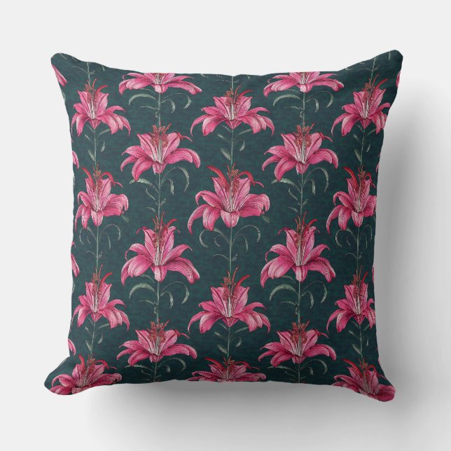 Chinoiserie Rosa Lilja Motiv Mönster Kudde (Framsida)
