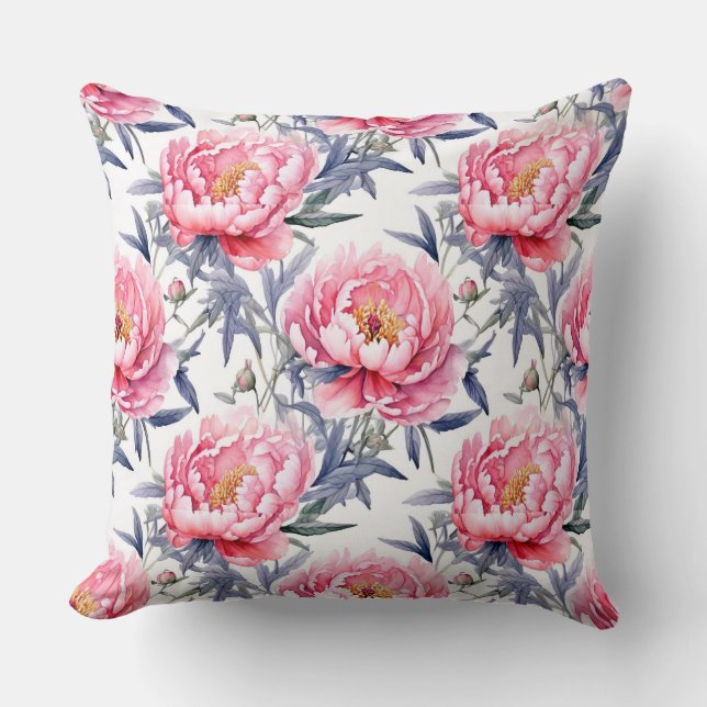 Chinoiserie Rosa och White Peony Kudde (Framsida)