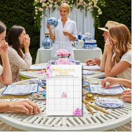 Chinoiserie Rosa Pilträds Bröllopsdusch Bingo spel Inbjudningar