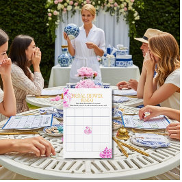Chinoiserie Rosa Pilträds Bröllopsdusch Bingo spel Inbjudningar