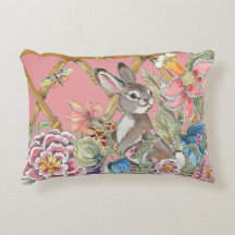 Chinoiserie Rosa Rabbit Watercolor Blomsterträdgår