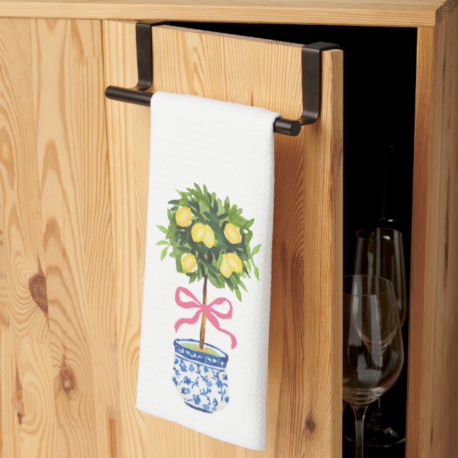 Chinoiserie Rosa Ribbon Lemon Träd Kitchen Towel Kökshandduk (Thirds Fold)